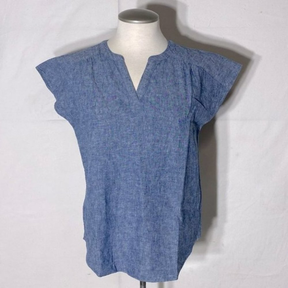 Banana Republic Blue Linen Cotton Blend Short Sleeve V Neck Top  XS